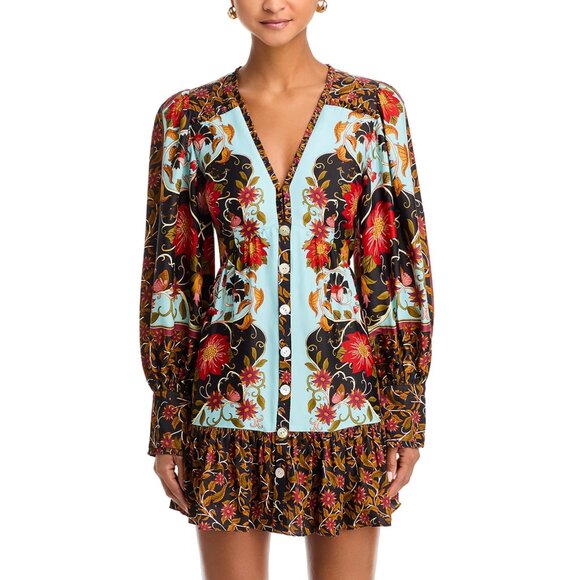 FARM Rio Flowing Beauty Mini Dress, Light Blue/Black/Red, NWT 🇧🇷 - Picture 7 of 16